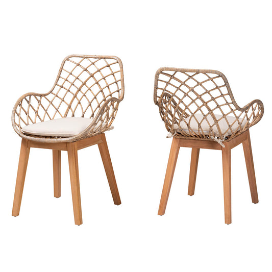 bali & pari - Ballerina Set of 2 Dining Chairs in Greywash/Natural Brown/White - Balerina2-Light Grey Rattan-DC view 1