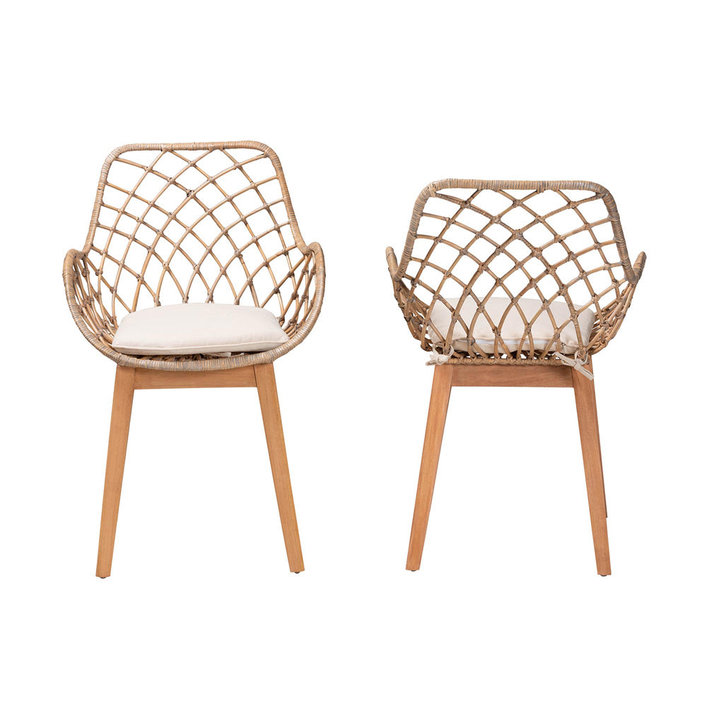 bali & pari - Ballerina Set of 2 Dining Chairs in Greywash/Natural Brown/White - Balerina2-Light Grey Rattan-DC view 2