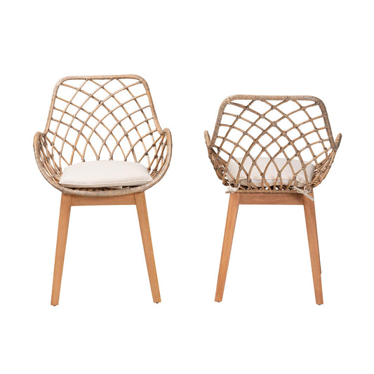 bali & pari - Ballerina Set of 2 Dining Chairs in Greywash/Natural Brown/White - Balerina2-Light Grey Rattan-DC view 2