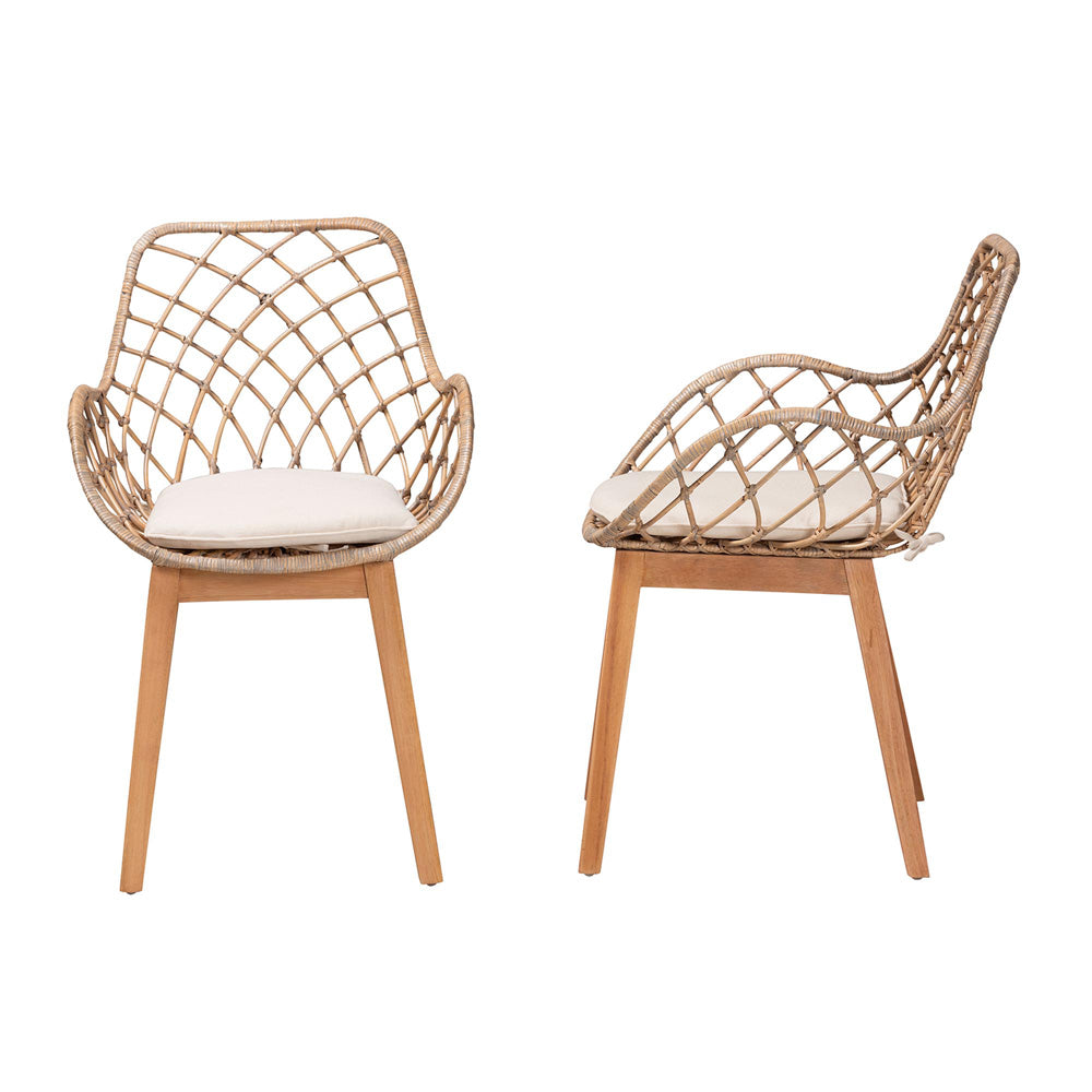 bali & pari - Ballerina Set of 2 Dining Chairs in Greywash/Natural Brown/White - Balerina2-Light Grey Rattan-DC view 3