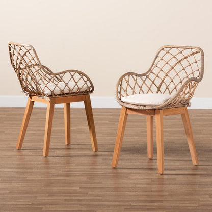bali & pari - Ballerina Set of 2 Dining Chairs in Greywash/Natural Brown/White - Balerina2-Light Grey Rattan-DC view 8