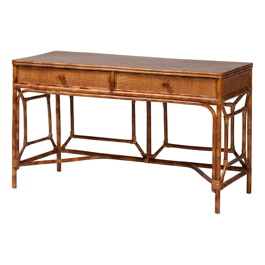 bali & pari - Basile Desk in Marbled Tortoise Brown - WS223-Rattan/Tortoise-Desk view 1