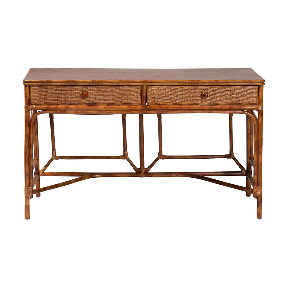 bali & pari - Basile Desk in Marbled Tortoise Brown - WS223-Rattan/Tortoise-Desk view 3