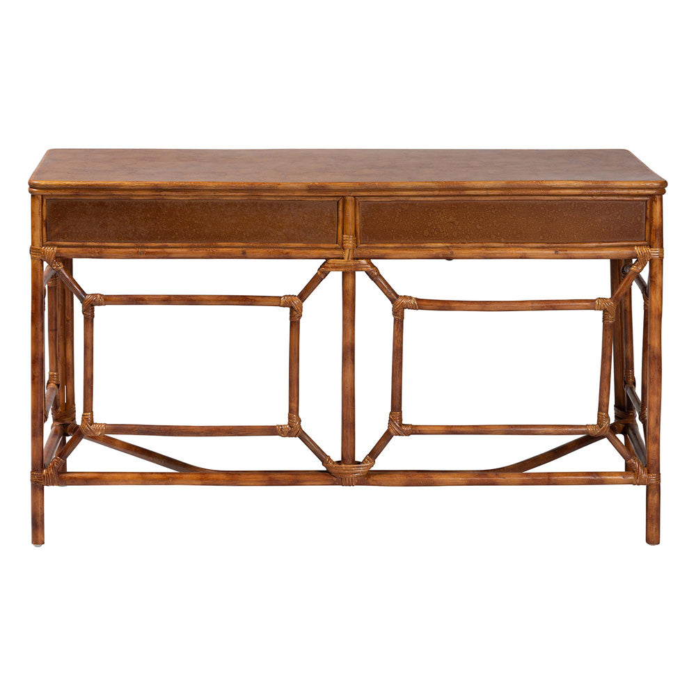 bali & pari - Basile Desk in Marbled Tortoise Brown - WS223-Rattan/Tortoise-Desk view 5