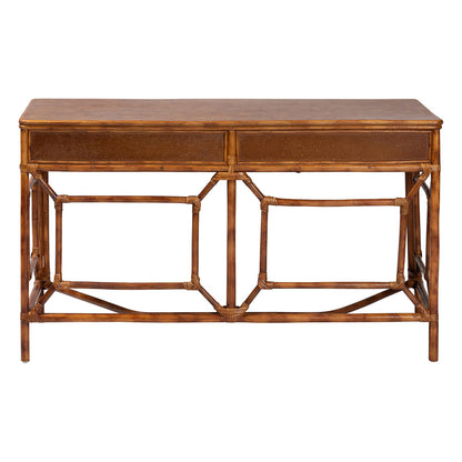 bali & pari - Basile Desk in Marbled Tortoise Brown - WS223-Rattan/Tortoise-Desk view 5
