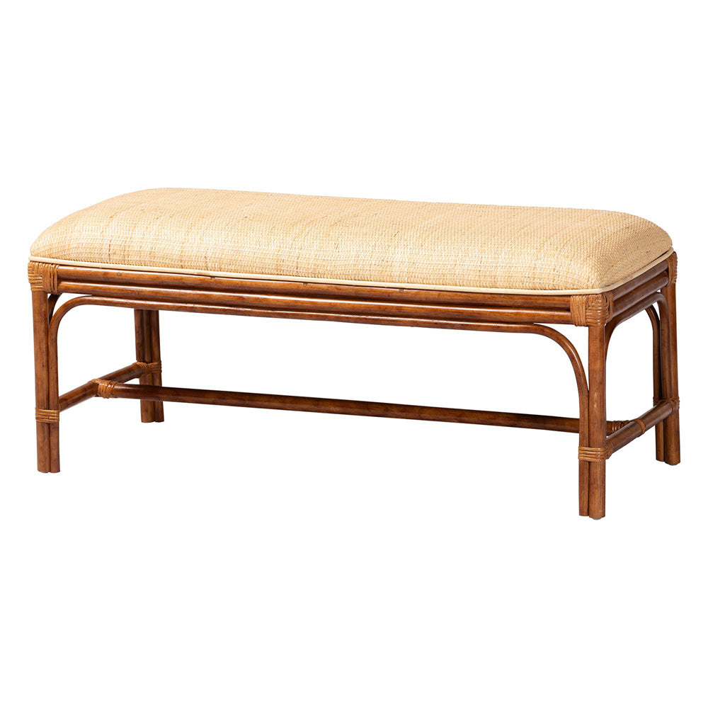 bali & pari - Belen Bench in Marbled Tortoise Brown/Natural Brown - WS191-Tortoise/Natural Rattan-Cushion-Bench view 1