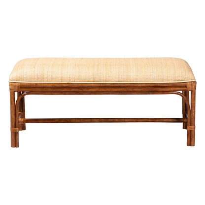bali & pari - Belen Bench in Marbled Tortoise Brown/Natural Brown - WS191-Tortoise/Natural Rattan-Cushion-Bench view 2