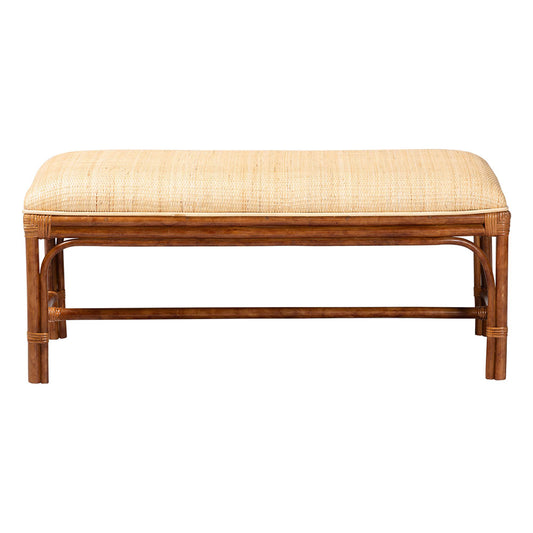 bali & pari - Belen Bench in Marbled Tortoise Brown/Natural Brown - WS191-Tortoise/Natural Rattan-Cushion-Bench view 2
