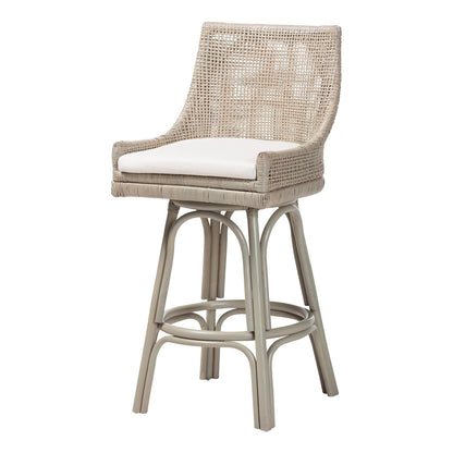 bali & pari - Bella Bar Stool in French Grey - Bella-French Grey/Rattan-BS view 1