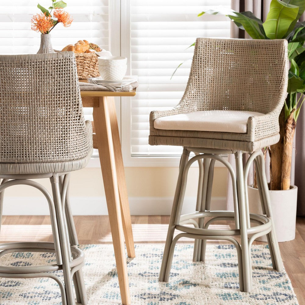 bali & pari - Bella Bar Stool in French Grey - Bella-French Grey/Rattan-BS view 7