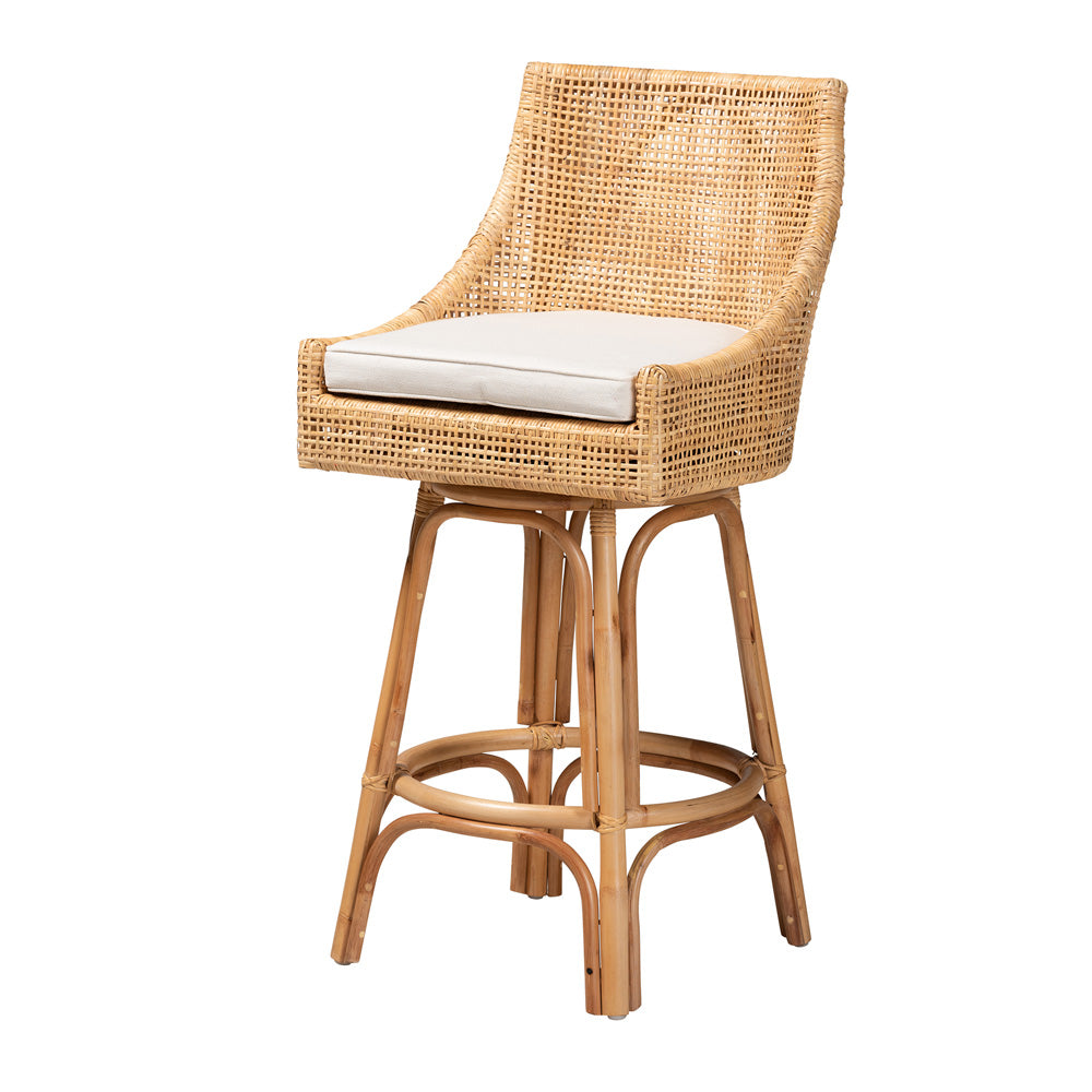 bali & pari - Bella Bar Stool in Natural Brown/White - Bella-Rattan-BS view 1