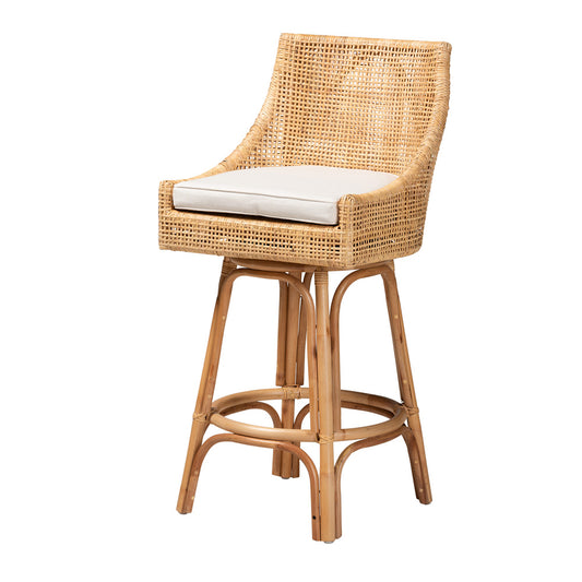 bali & pari - Bella Bar Stool in Natural Brown/White - Bella-Rattan-BS view 1