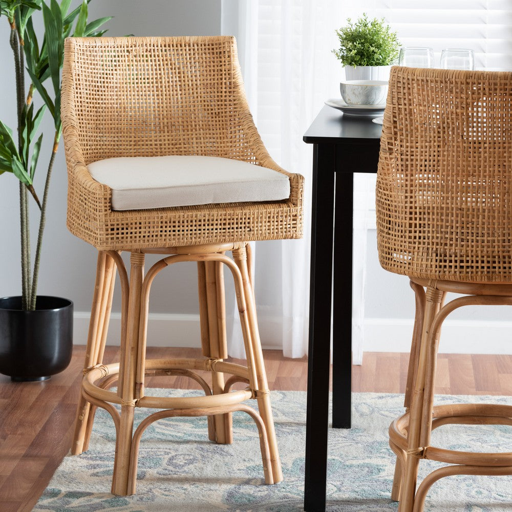 bali & pari - Bella Bar Stool in Natural Brown/White - Bella-Rattan-BS view 8