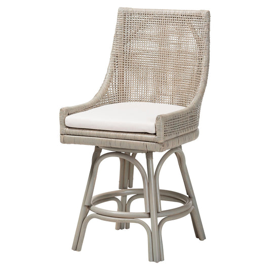 bali & pari - Bella Counter Stool in French Grey - Bella-French Grey/Rattan-CS view 1