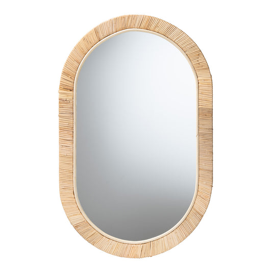 bali & pari - Bella Mirror in Natural Brown - Bella-Hardwood-Oval-Mirror view 1