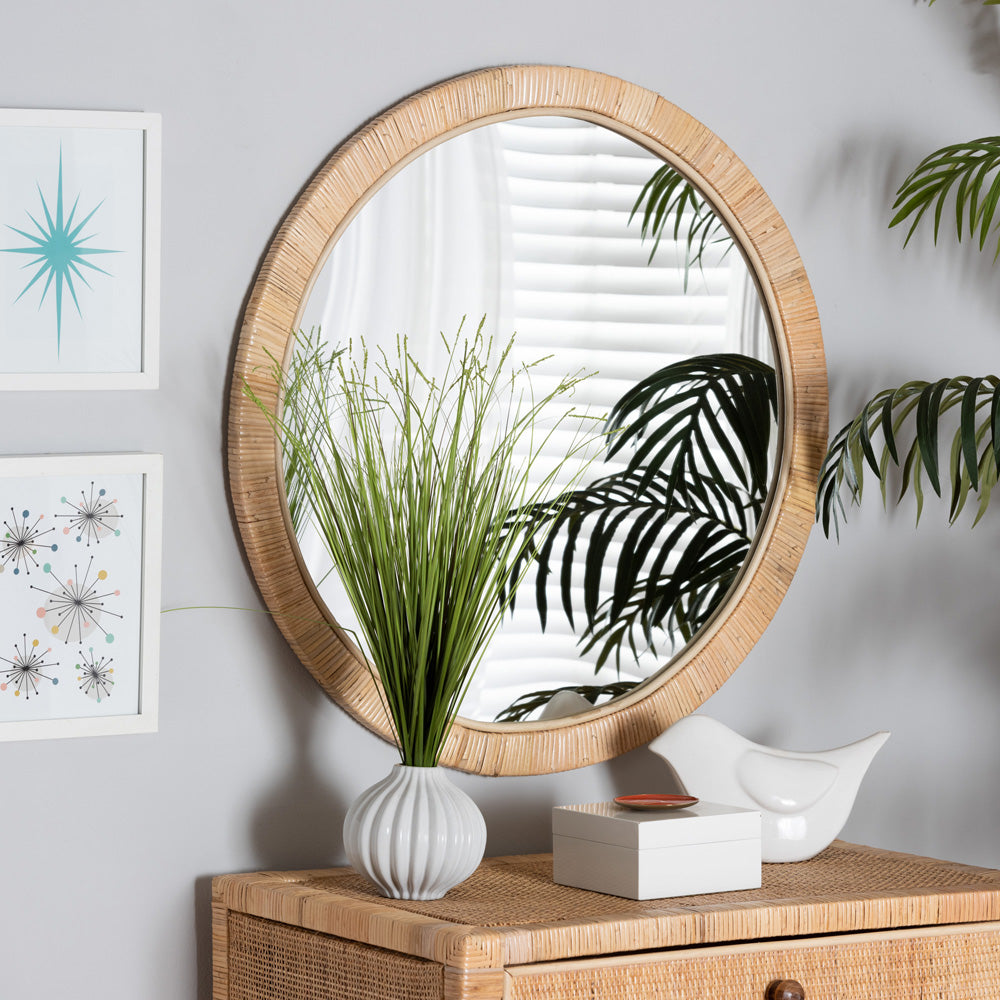 bali & pari - Bella Mirror in Natural Brown - Bella-Hardwood-Round-Mirror view 3
