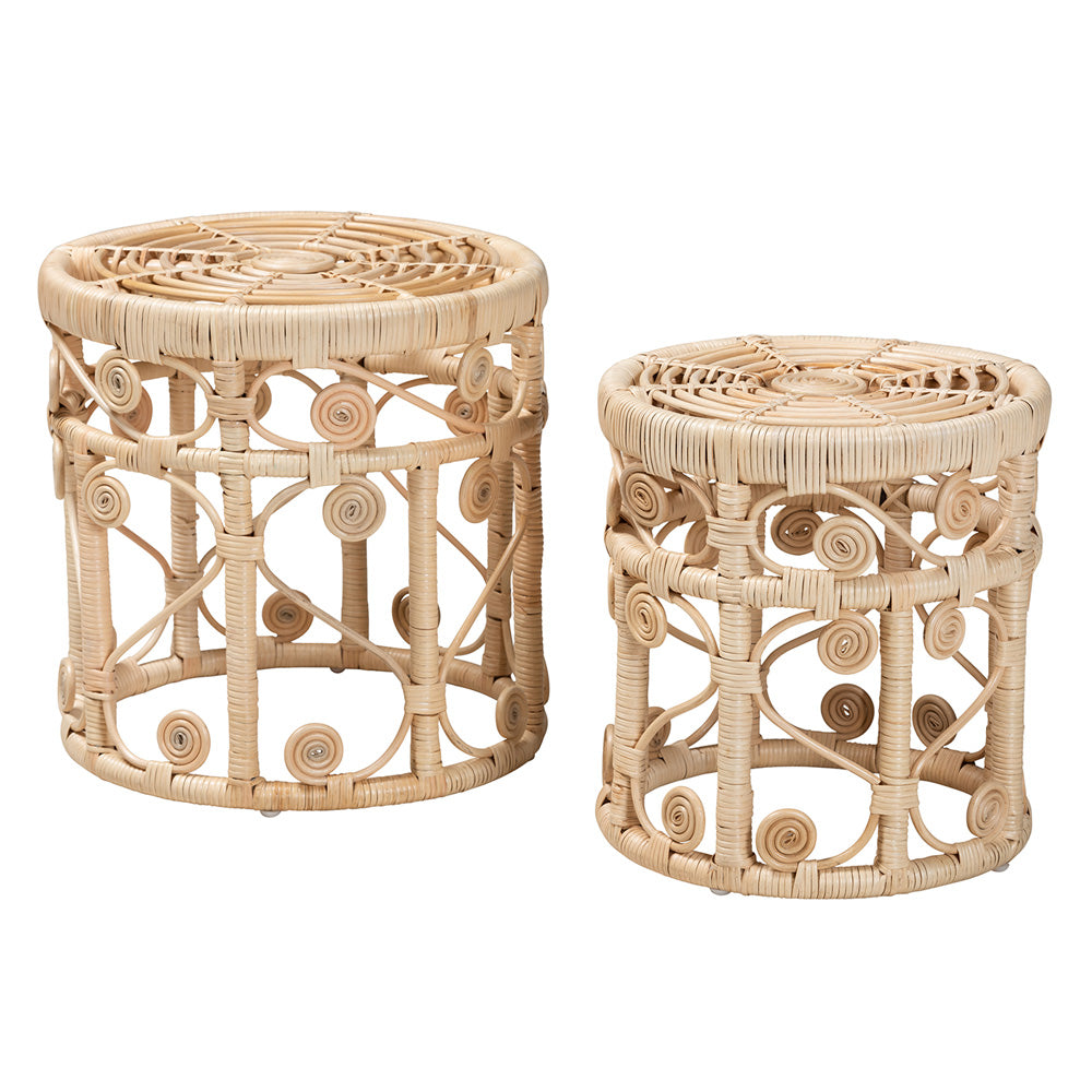 bali & pari - Bowie Set of 2 End Tables in Natural Brown - RT010-Rattan-Nesting Table view 1