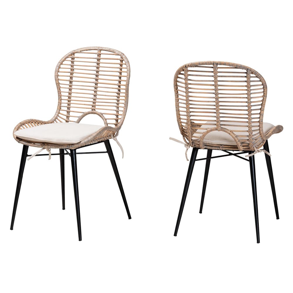 bali & pari - Brenna Set of 2 Dining Chairs in Greywash/Natural Brown/White - Bianca-Light Grey Rattan-DC view 1