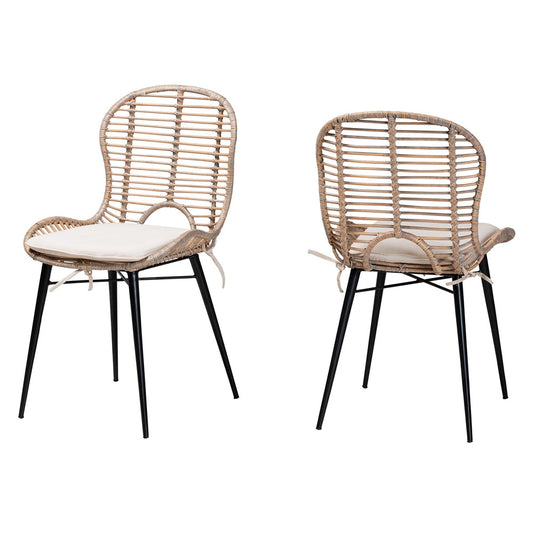 bali & pari - Brenna Set of 2 Dining Chairs in Greywash/Natural Brown/White - Bianca-Light Grey Rattan-DC view 1