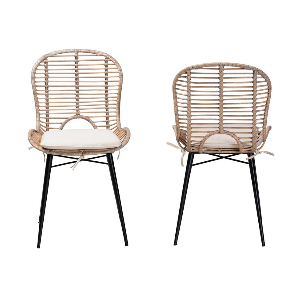 bali & pari - Brenna Set of 2 Dining Chairs in Greywash/Natural Brown/White - Bianca-Light Grey Rattan-DC view 2