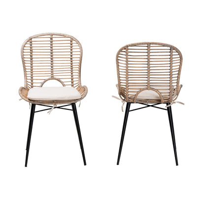 bali & pari - Brenna Set of 2 Dining Chairs in Greywash/Natural Brown/White - Bianca-Light Grey Rattan-DC view 2