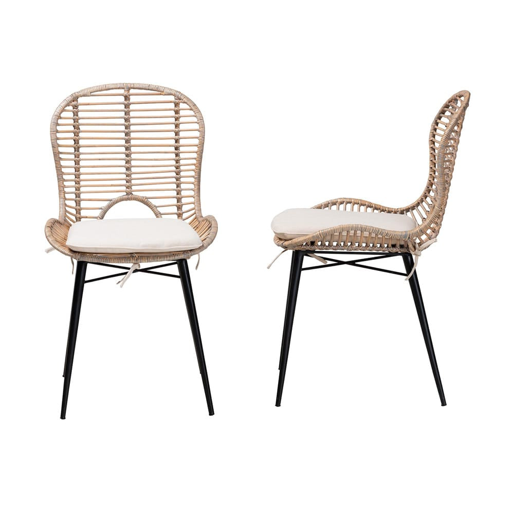 bali & pari - Brenna Set of 2 Dining Chairs in Greywash/Natural Brown/White - Bianca-Light Grey Rattan-DC view 3
