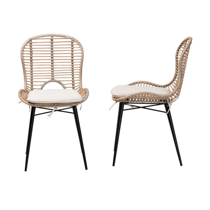 bali & pari - Brenna Set of 2 Dining Chairs in Greywash/Natural Brown/White - Bianca-Light Grey Rattan-DC view 3