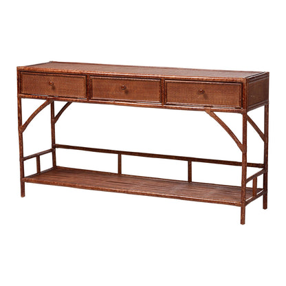 bali & pari - Brier Console Table in Marbled Tortoise Brown - Brier-Tortoise/Rattan-Console Table view 1