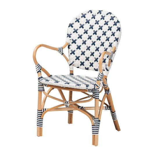 bali & pari - Bryson Dining Chair in Blue/White/Natural Brown - BC010-W2-Rattan-DC Arm view 1