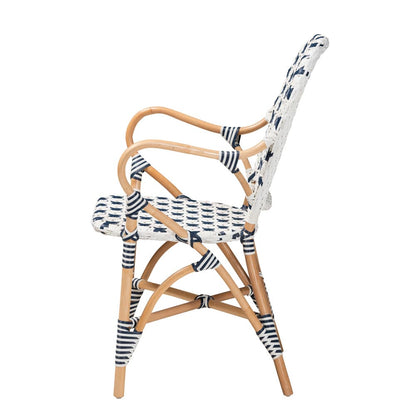 bali & pari - Bryson Dining Chair in Blue/White/Natural Brown - BC010-W2-Rattan-DC Arm view 3