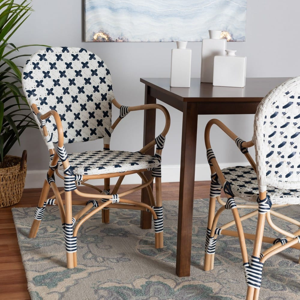 bali & pari - Bryson Dining Chair in Blue/White/Natural Brown - BC010-W2-Rattan-DC Arm view 8