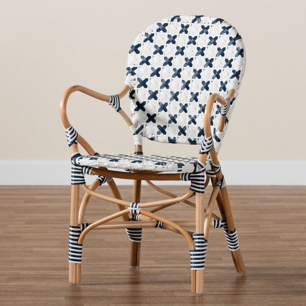 bali & pari - Bryson Dining Chair in Blue/White/Natural Brown - BC010-W2-Rattan-DC Arm view 9