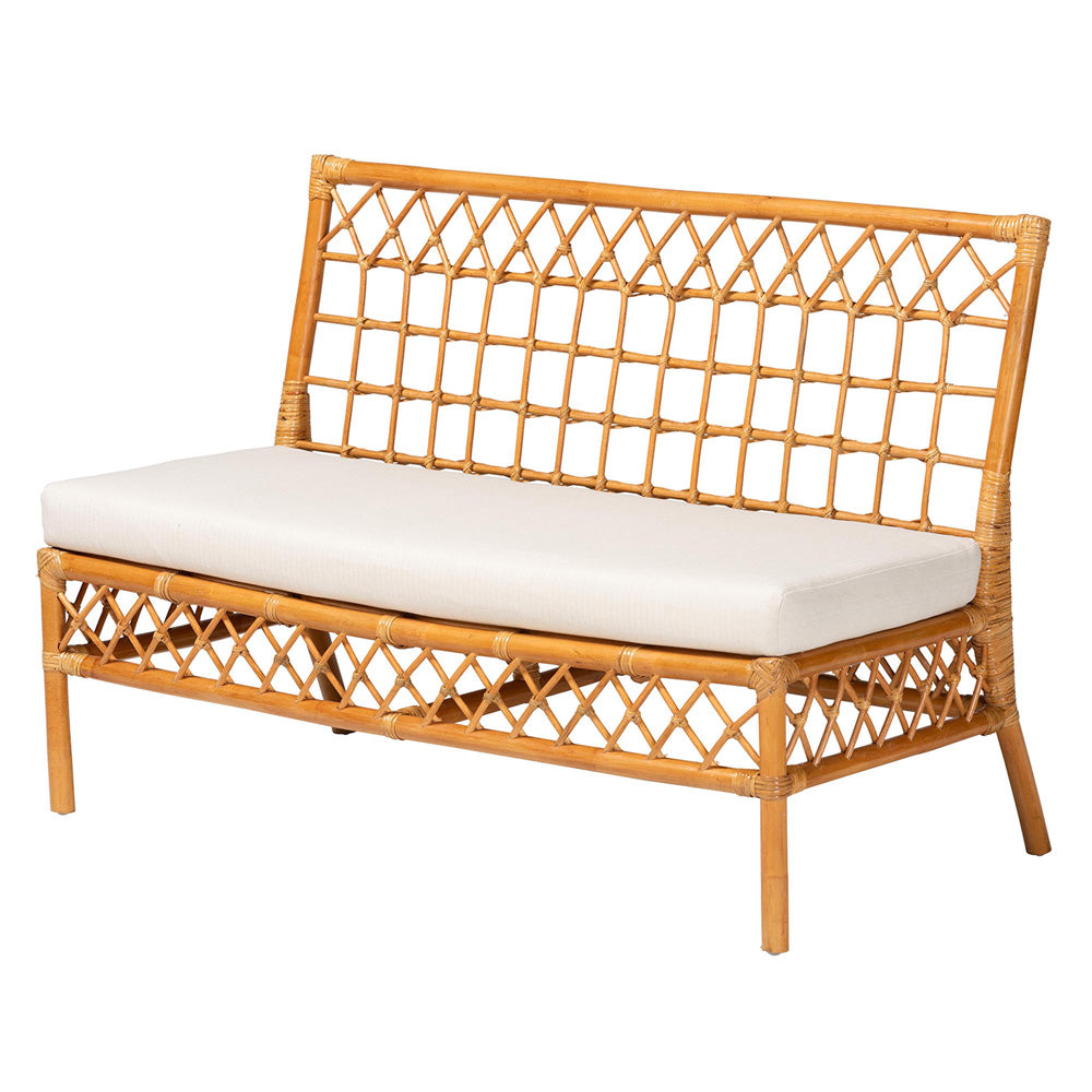bali & pari - Capella Dining Bench in Light honey/White - DCWH10016-Light Honey Rattan-Dining Bench view 1