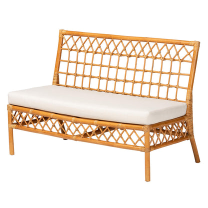 bali & pari - Capella Dining Bench in Light honey/White - DCWH10016-Light Honey Rattan-Dining Bench view 1
