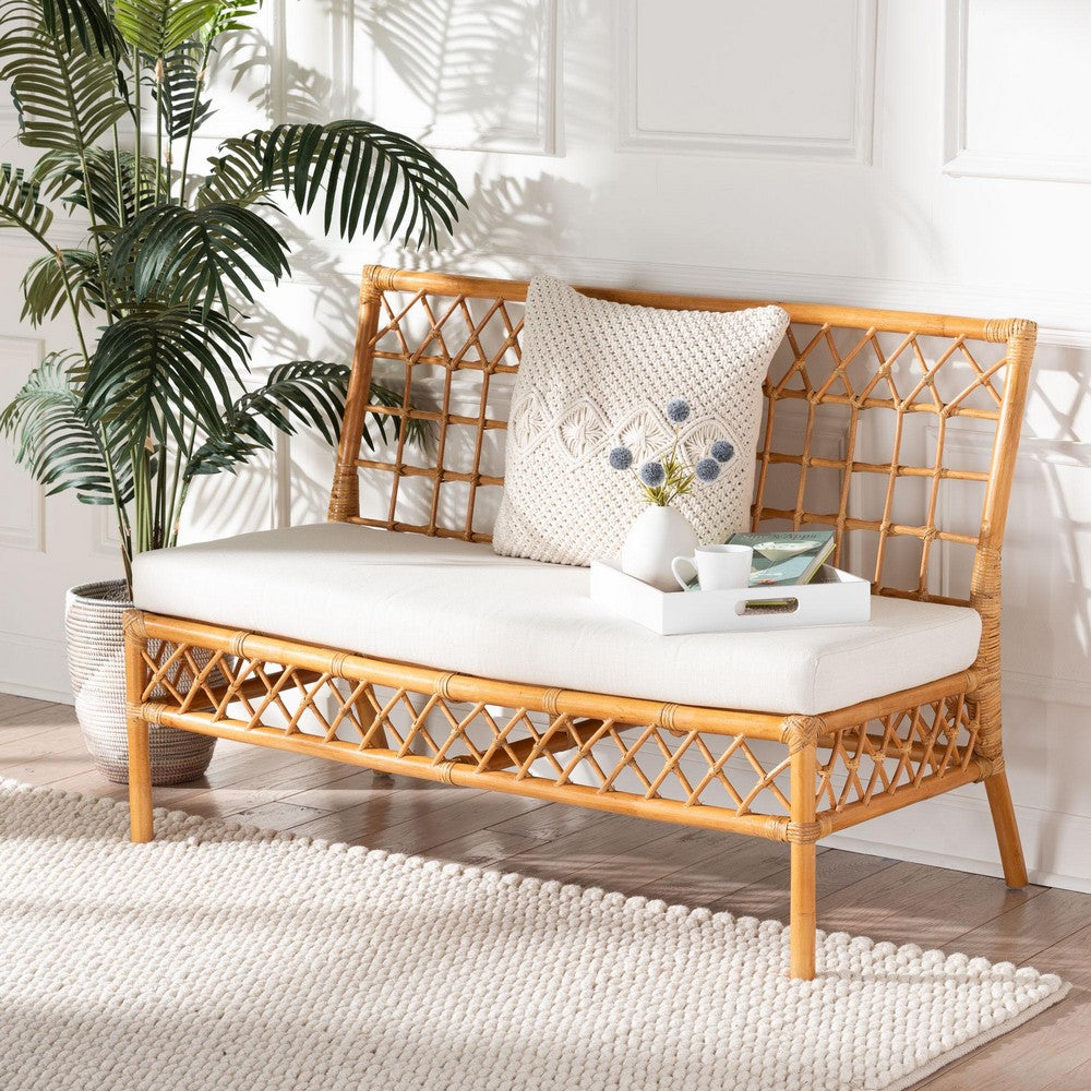 bali & pari - Capella Dining Bench in Light honey/White - DCWH10016-Light Honey Rattan-Dining Bench view 8