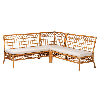bali & pari - Capella Dining Set in White/Light Honey - DCWH10016-Light Honey Rattan-L-Shape Seating view 1