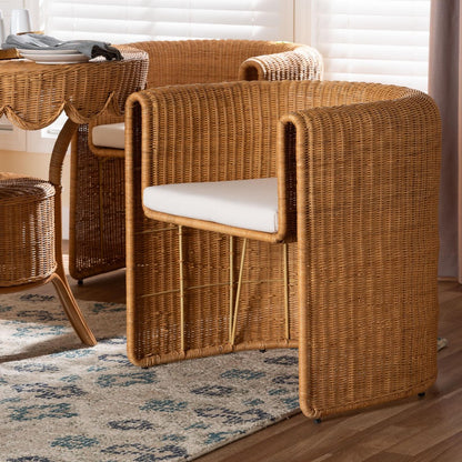 bali & pari - Carina Dining Chair in Light Honey - Palm-Light Honey/Rattan-Cushioned-Barrel-DC view 8