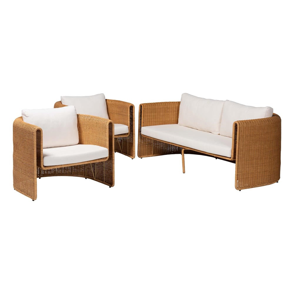 bali & pari  - Carina Sofa Set in Light Honey - Palm-Light Honey/Rattan-Cushioned-3PC Set view 1