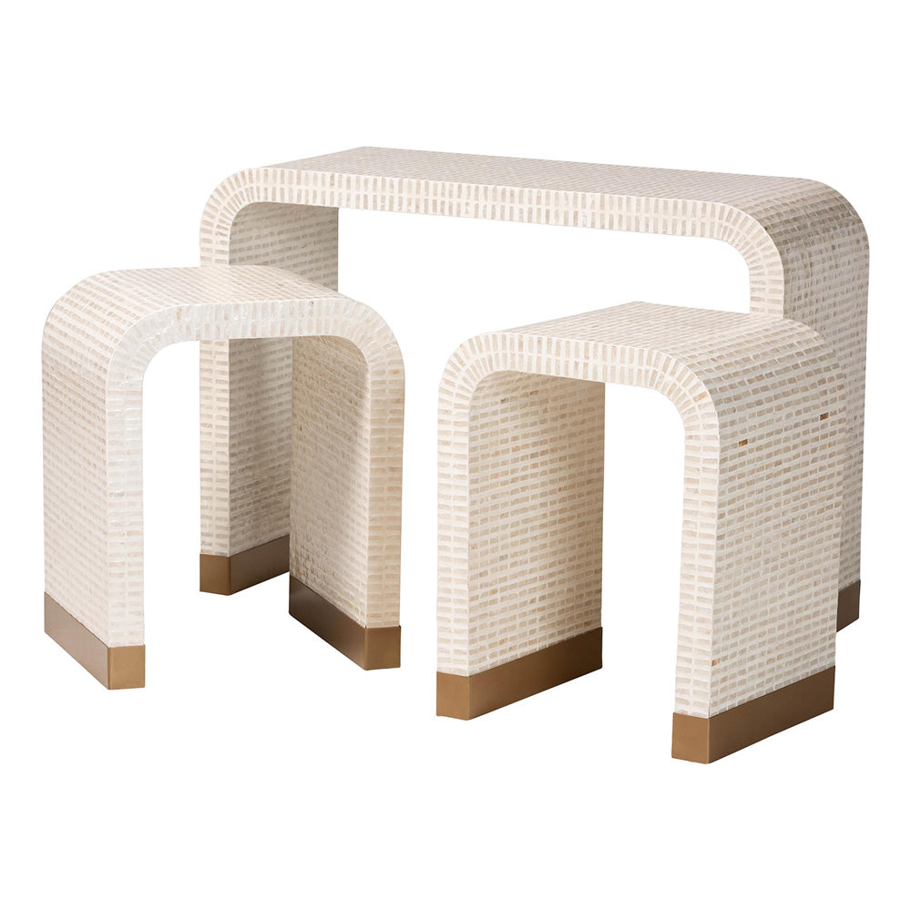 bali & pari - Carlyn Occasional Table Set in Beige/White/Gold - F242-FT19-3PC-Table Set view 1