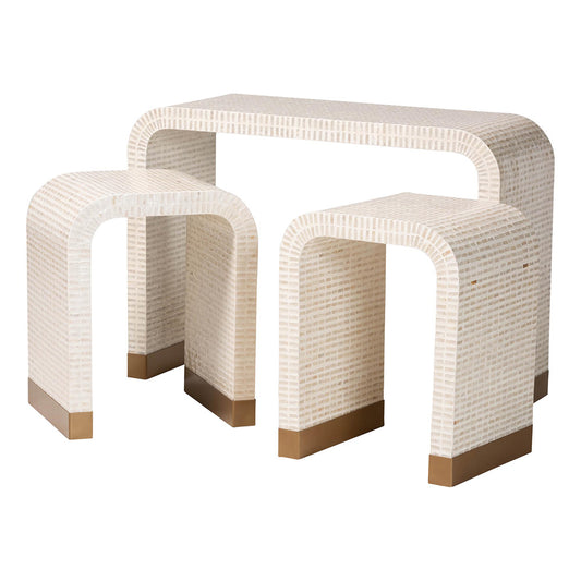 bali & pari - Carlyn Occasional Table Set in Beige/White/Gold - F242-FT19-3PC-Table Set view 1