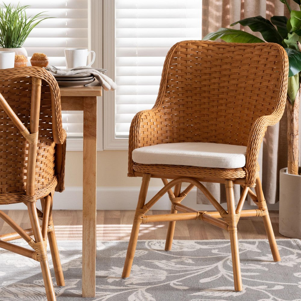 bali & pari - Celsie Dining Chair in Light Honey/White - Celsie-Light Honey Rattan Cushioned-DC view 8