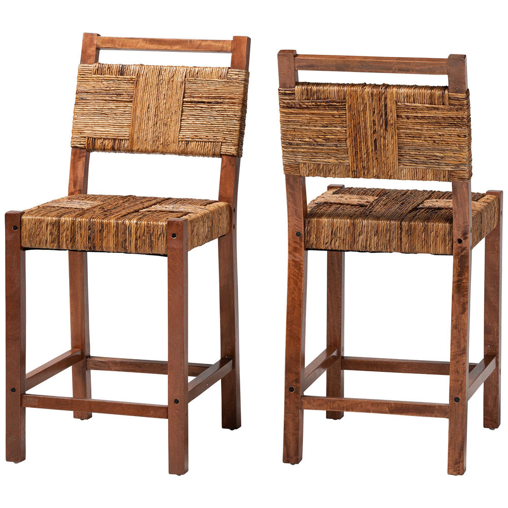bali & pari - Chabela Set of 2 Counter Stools in Natural Brown/Light Brown - Luanda-Type B-Light Brown Wood/Natural Weave-CS-KD Box view 1