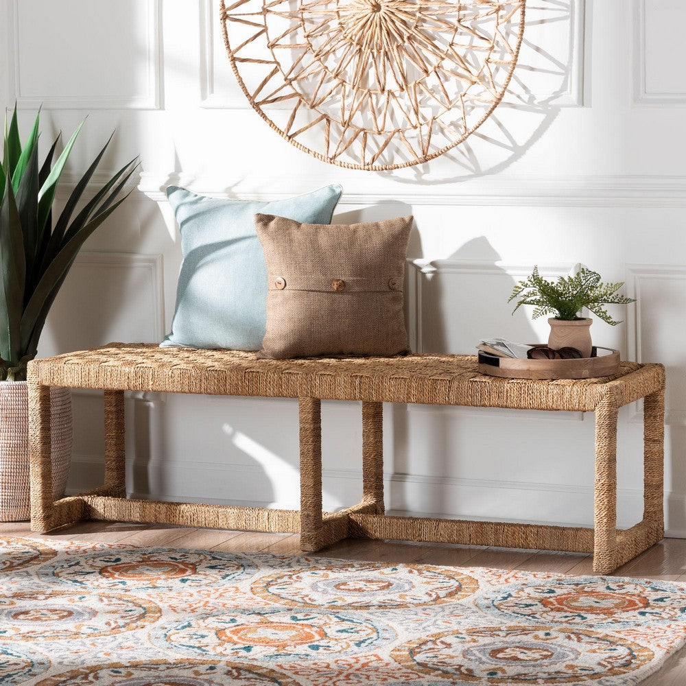 bali & pari - Cipally Bench in Natural - Cipally-SVN088-Mahogany/Seagrass-Bench view 7