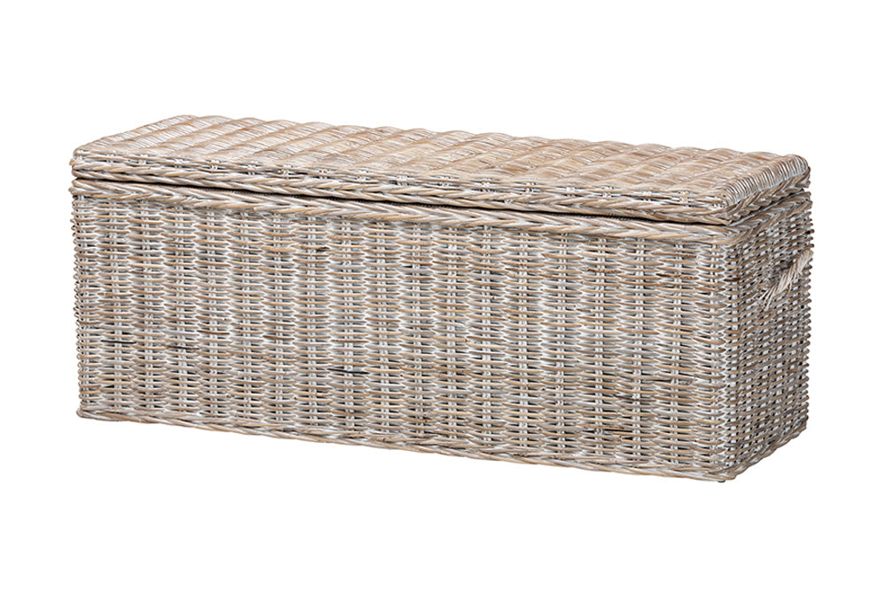 bali & pari  - Clarette Storage Bench - Cloudhaven-LG-White Wash Rattan-Bench view 1