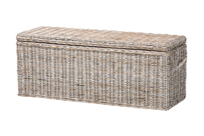 bali & pari  - Clarette Storage Bench - Cloudhaven-LG-White Wash Rattan-Bench view 1
