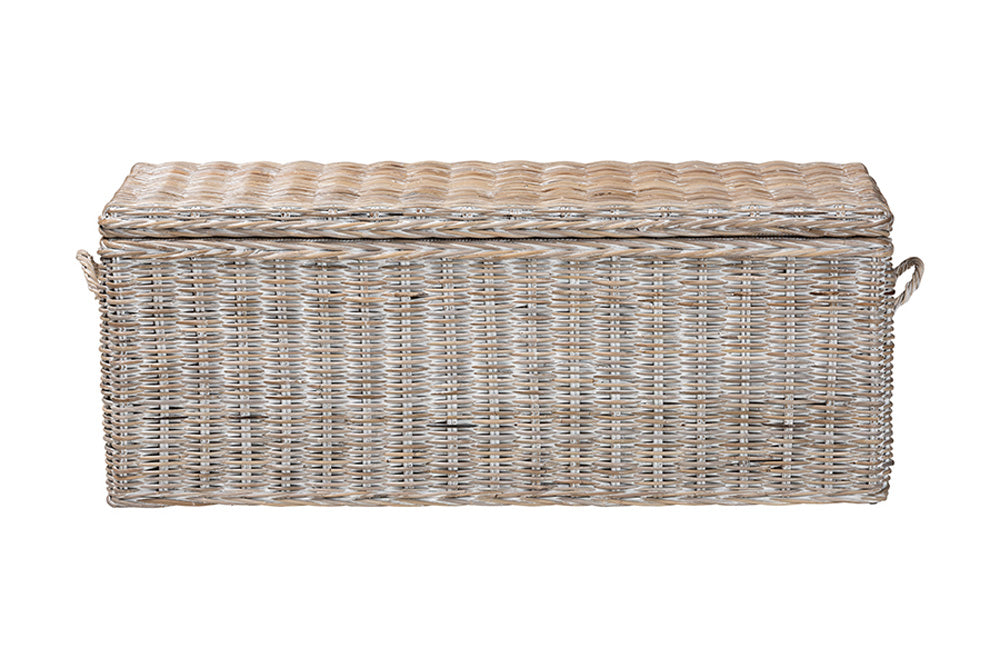 bali & pari  - Clarette Storage Bench - Cloudhaven-LG-White Wash Rattan-Bench view 3
