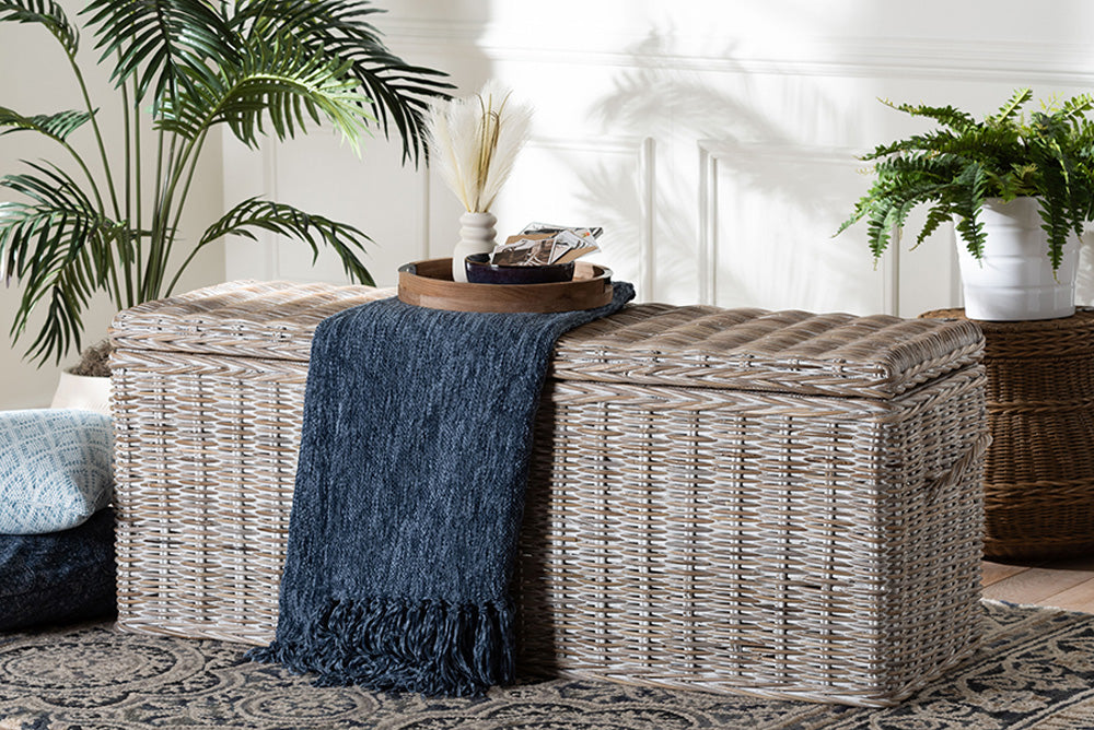 bali & pari  - Clarette Storage Bench - Cloudhaven-LG-White Wash Rattan-Bench view 5