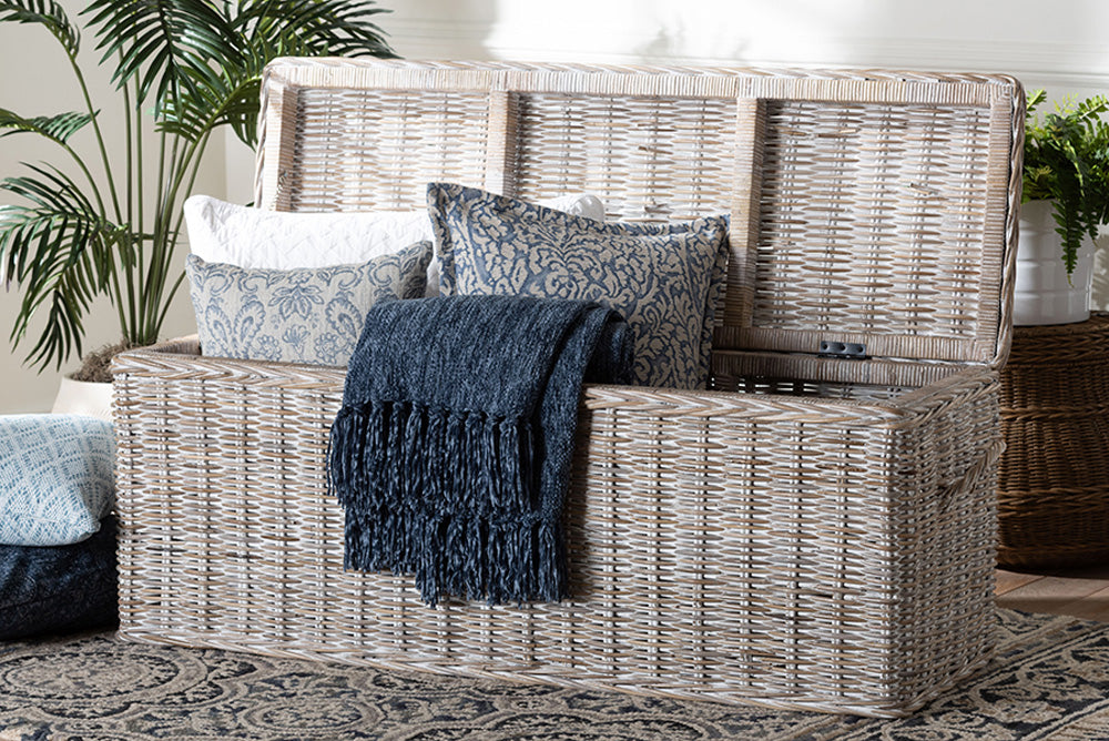 bali & pari  - Clarette Storage Bench - Cloudhaven-LG-White Wash Rattan-Bench view 9