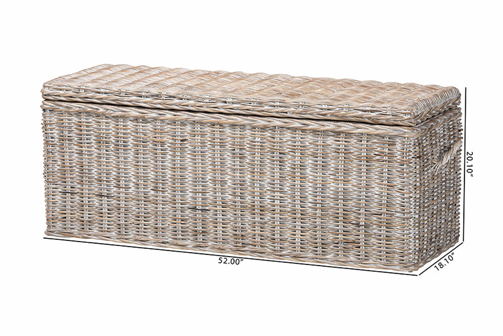 bali & pari  - Clarette Storage Bench - Cloudhaven-LG-White Wash Rattan-Bench view 10