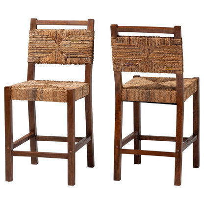 bali & pari - Cordoba Set of 2 Counter Stools in Natural Seagrass/Teak - Luanda-Seagrass-CS view 1